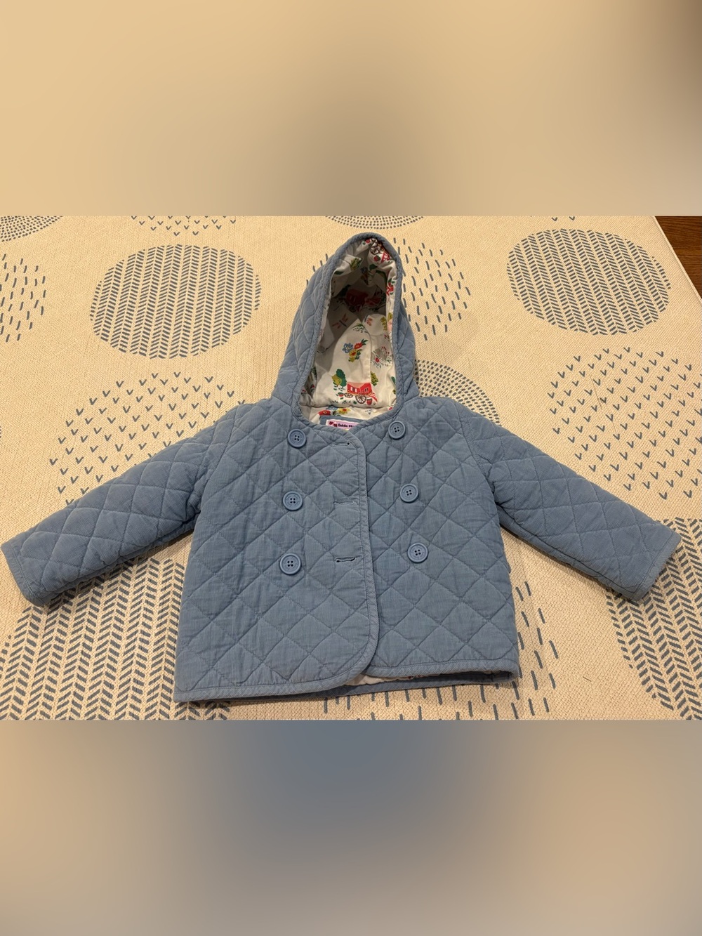 Mini Boden Quilted Hooded Pea Coat in Dusty Blue